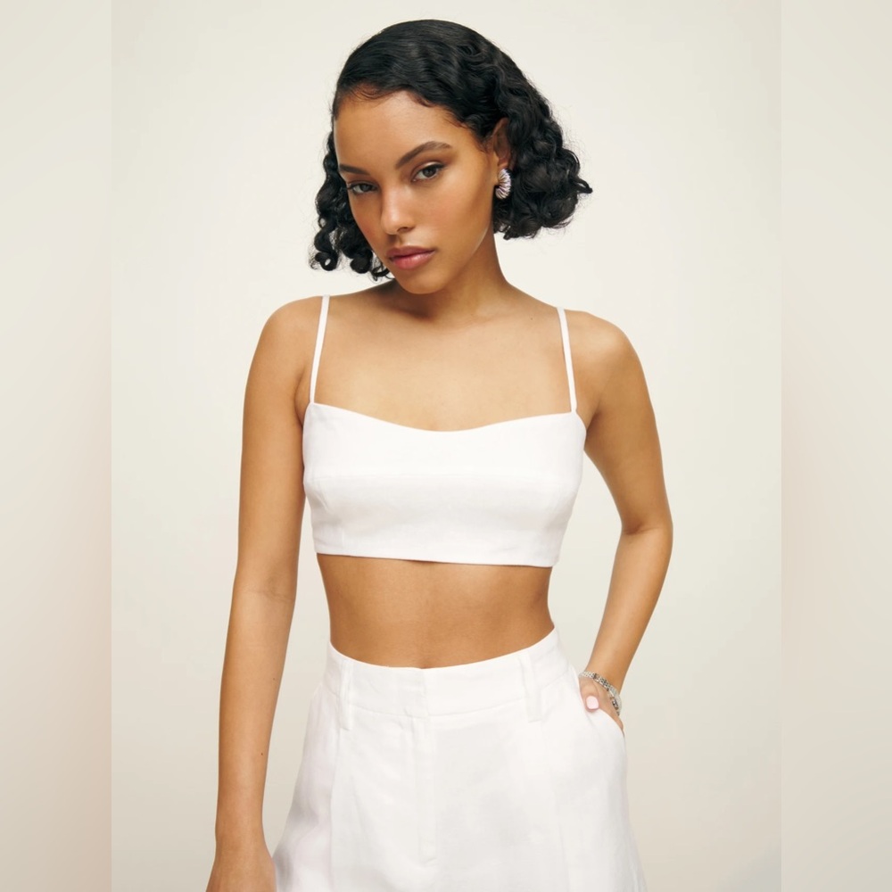 Reformation Amery Linen Cropped Top